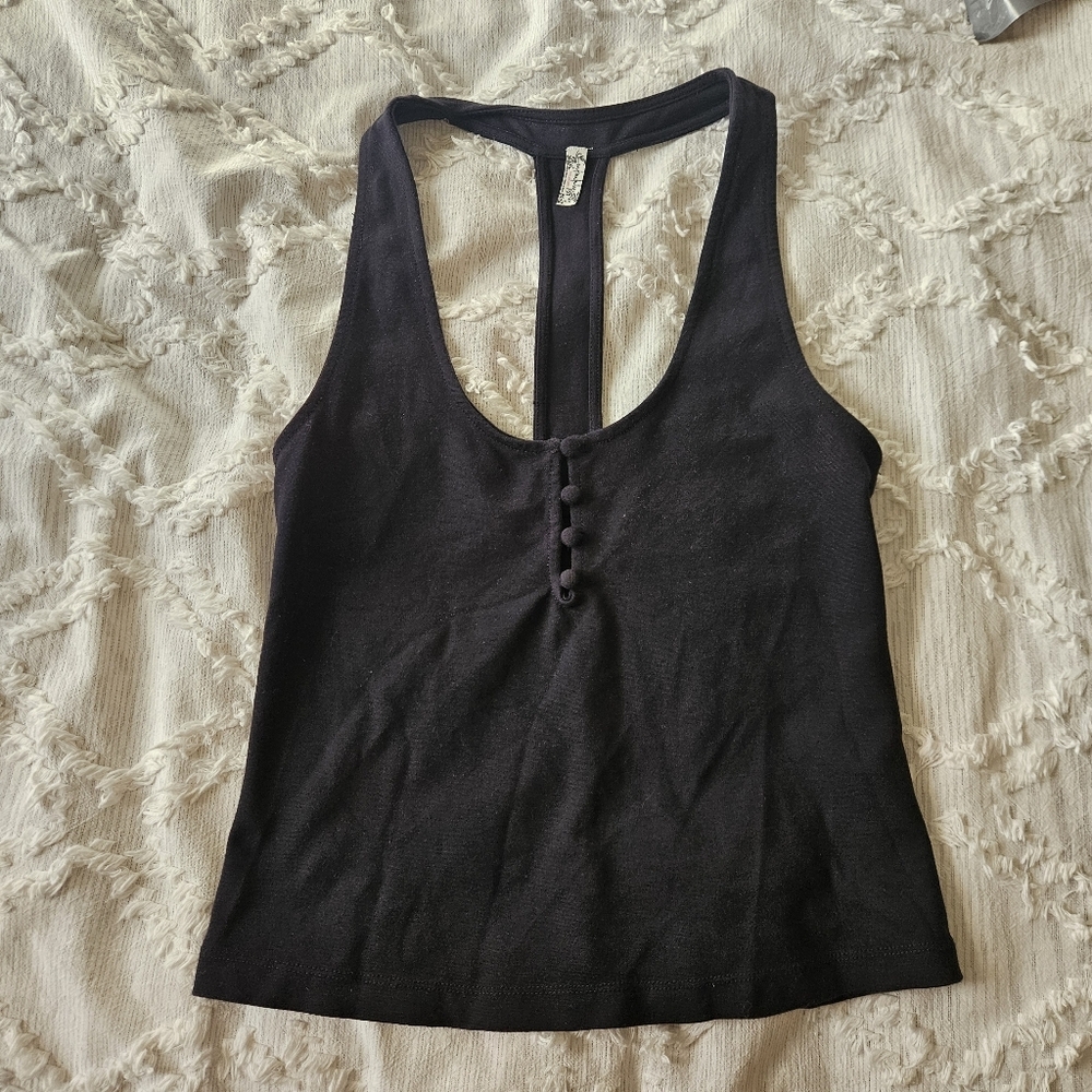 Free People- black tank with buttons- medium